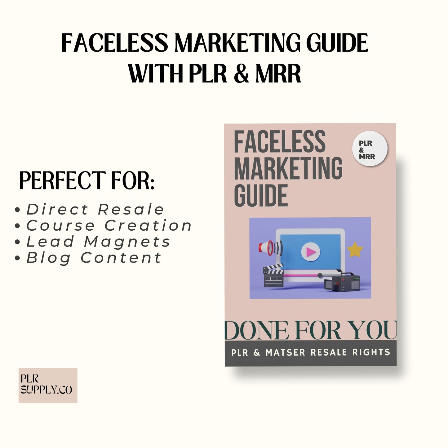 PLR Faceless Reels-Videos-Bundle mit Master-Resell-Rechten und PLR, MRR Faceless Marketing für Sie zum Verkauf auf Etsy mit Faceless Guide