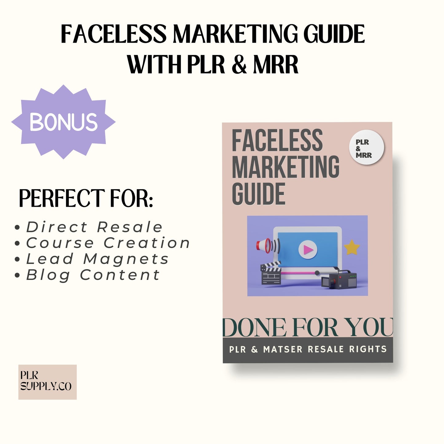 PLR Faceless-Videos mit Master-Resell-Rechten und PLR, MRR Faceless Marketing für Sie zum Verkauf auf Etsy mit dem Faceless Marketing Guide