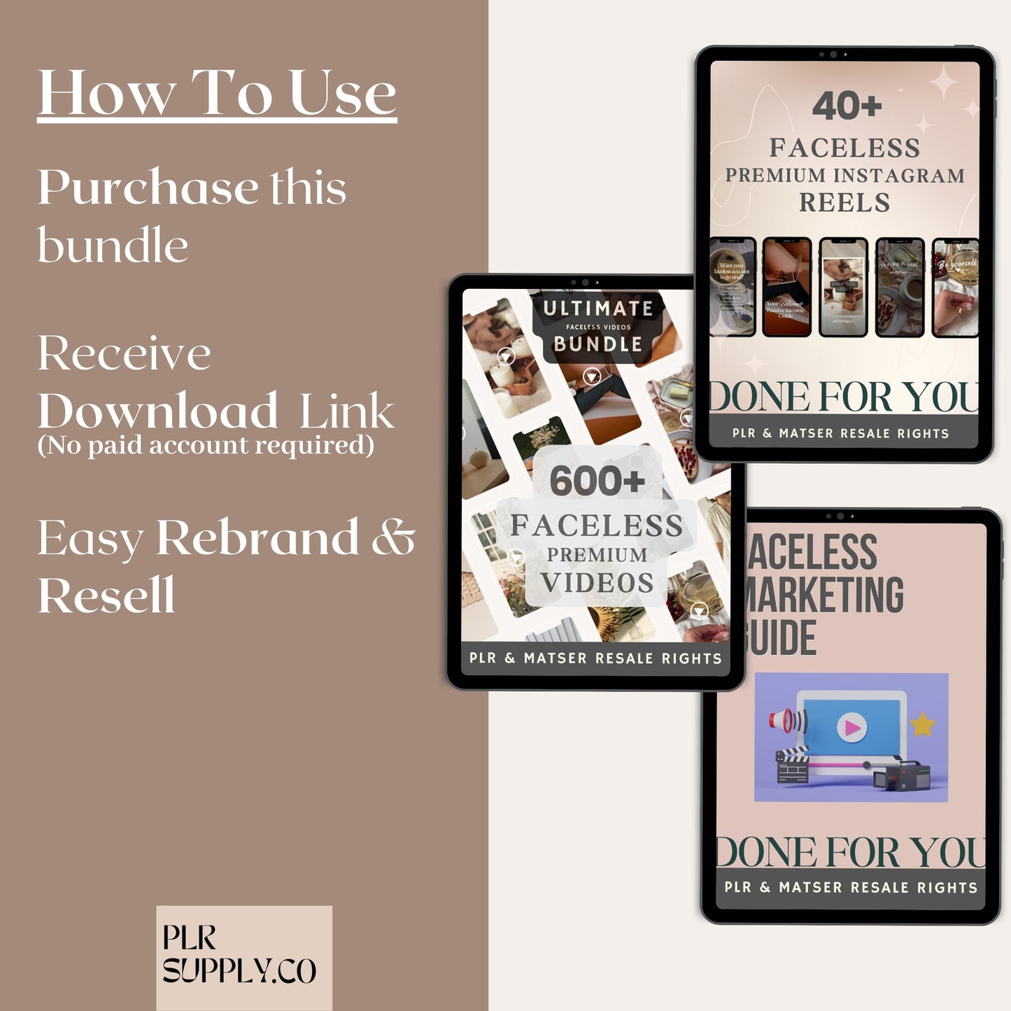 PLR Faceless Reels-Videos-Bundle mit Master-Resell-Rechten und PLR, MRR Faceless Marketing für Sie zum Verkauf auf Etsy mit Faceless Guide