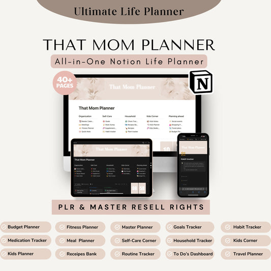 PLR Notion Planner Master Resell Rights MRR Notion Life Planner für Etsy-Verkäufer PLR Digitale Produkte zum Verkauf auf Etsy Notion Vorlage + Bonus