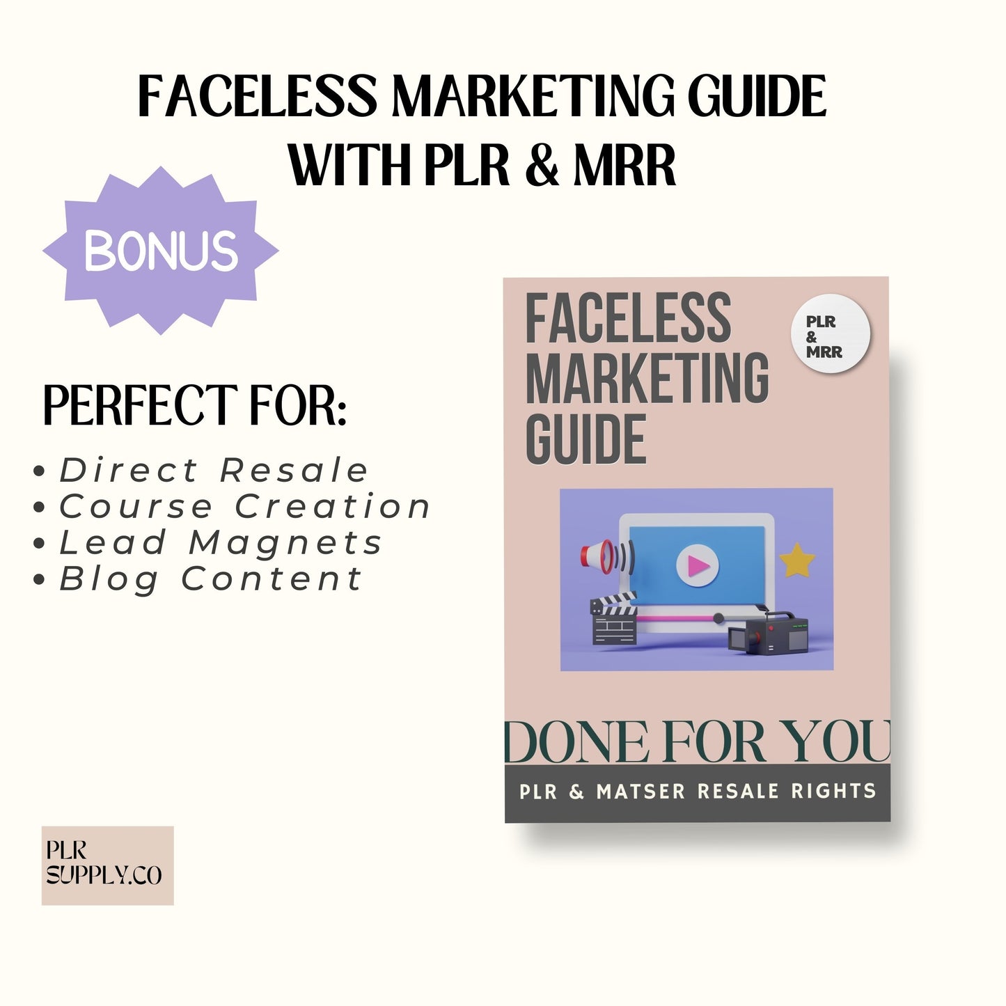 PLR Faceless-Videos mit Master-Resell-Rechten, MRR PLR Digital Products für den Verkauf auf Etsy mit Faceless Marketing Guide &amp; Reels