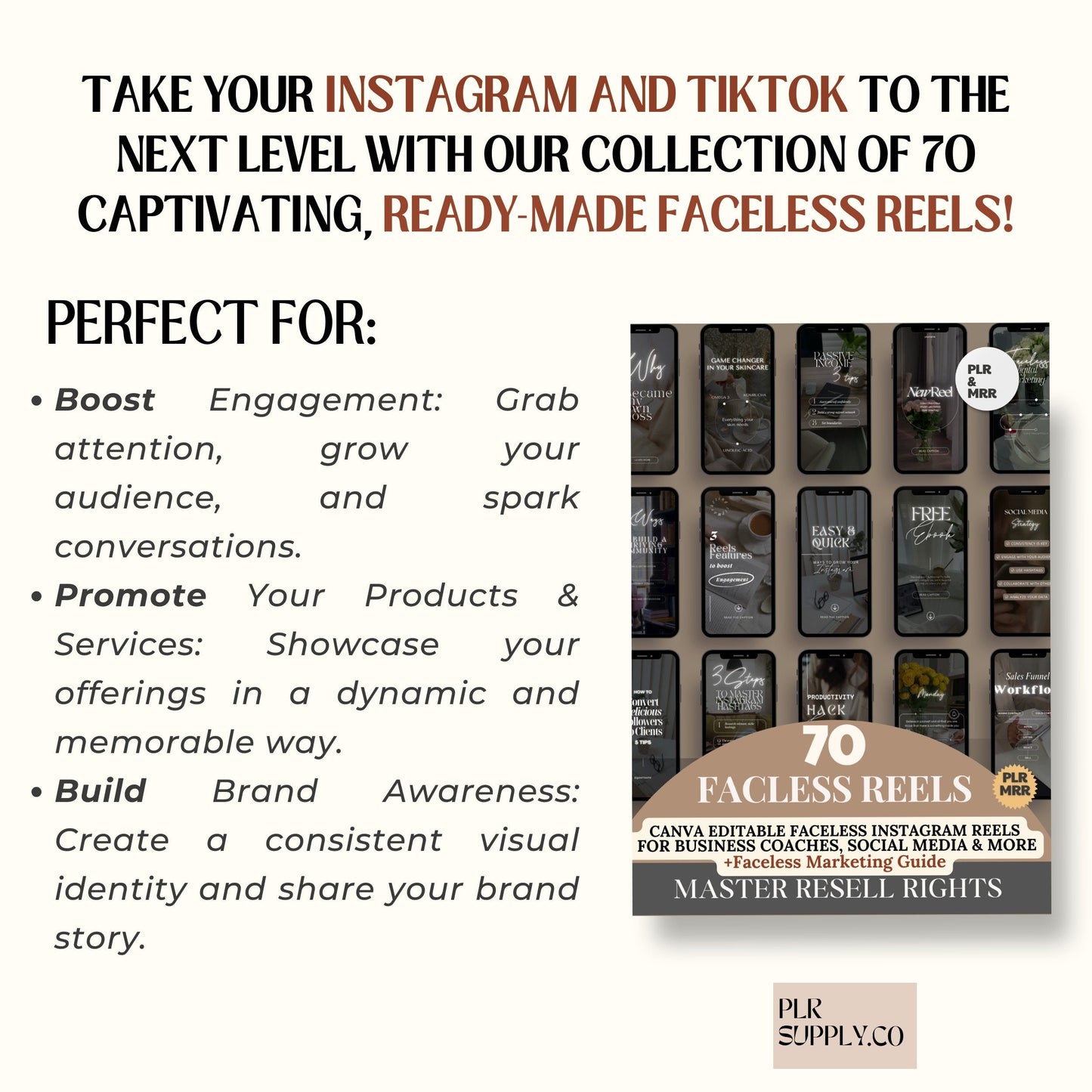 Faceless Reels Coaching-Vorlagen Master Resell Rights &amp; PLR Faceless Marketing Branding Kit MRR Instagram Reels-Vorlagen zum Verkauf auf Etsy