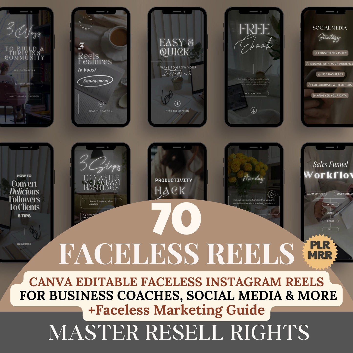 Faceless Reels Coaching-Vorlagen Master Resell Rights &amp; PLR Faceless Marketing Branding Kit MRR Instagram Reels-Vorlagen zum Verkauf auf Etsy