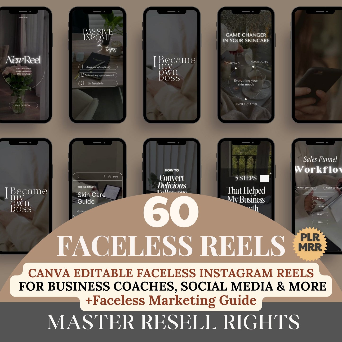 MRR Faceless Instagram Reels Coaching-Vorlagen Master Resell Rights &amp; PLR Faceless Marketing Branding Kit Instagram-Vorlagen Verkaufen auf Etsy
