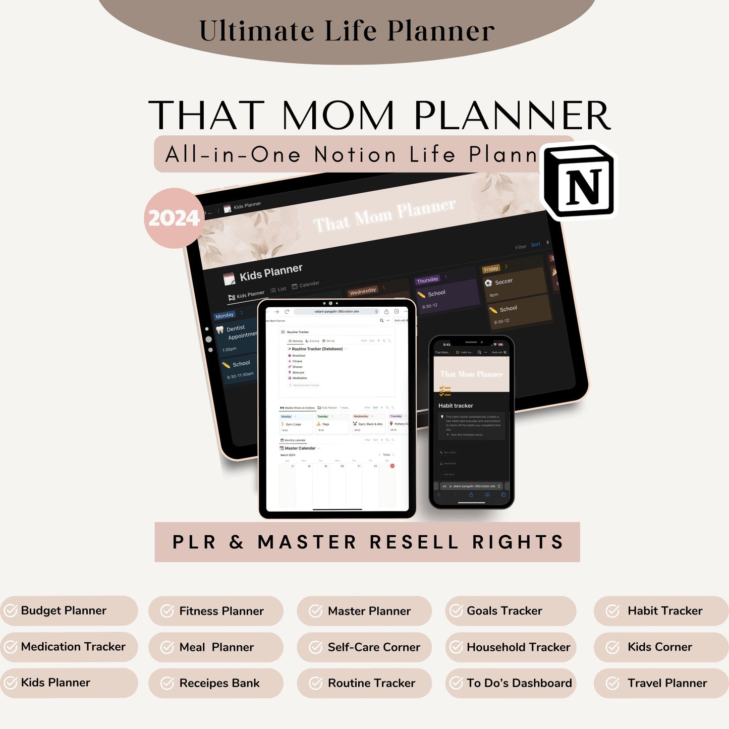 PLR Notion Planner Master Resell Rights MRR Notion Life Planner für Etsy-Verkäufer PLR Digitale Produkte zum Verkauf auf Etsy Notion Vorlage + Bonus