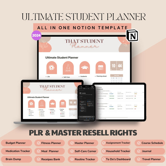 PLR Notion Student Planner Master Resell Rights MRR Notion Life Planner Etsy-Verkäufer PLR Digitale Produkte zum Verkauf auf Etsy Notion-Vorlage