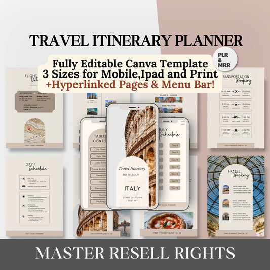 PLR Travel Itinerary Master Resell Rights PLR Planner Template MRR Travel Planner Canva Template Plr Digitale Produkte zum Verkauf auf Etsy