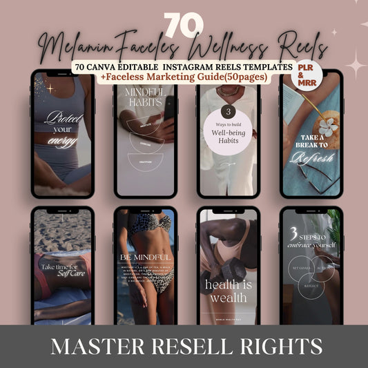Melanin Faceless Wellness & Self care Reels with Resell Rights- DFY Digital Product
