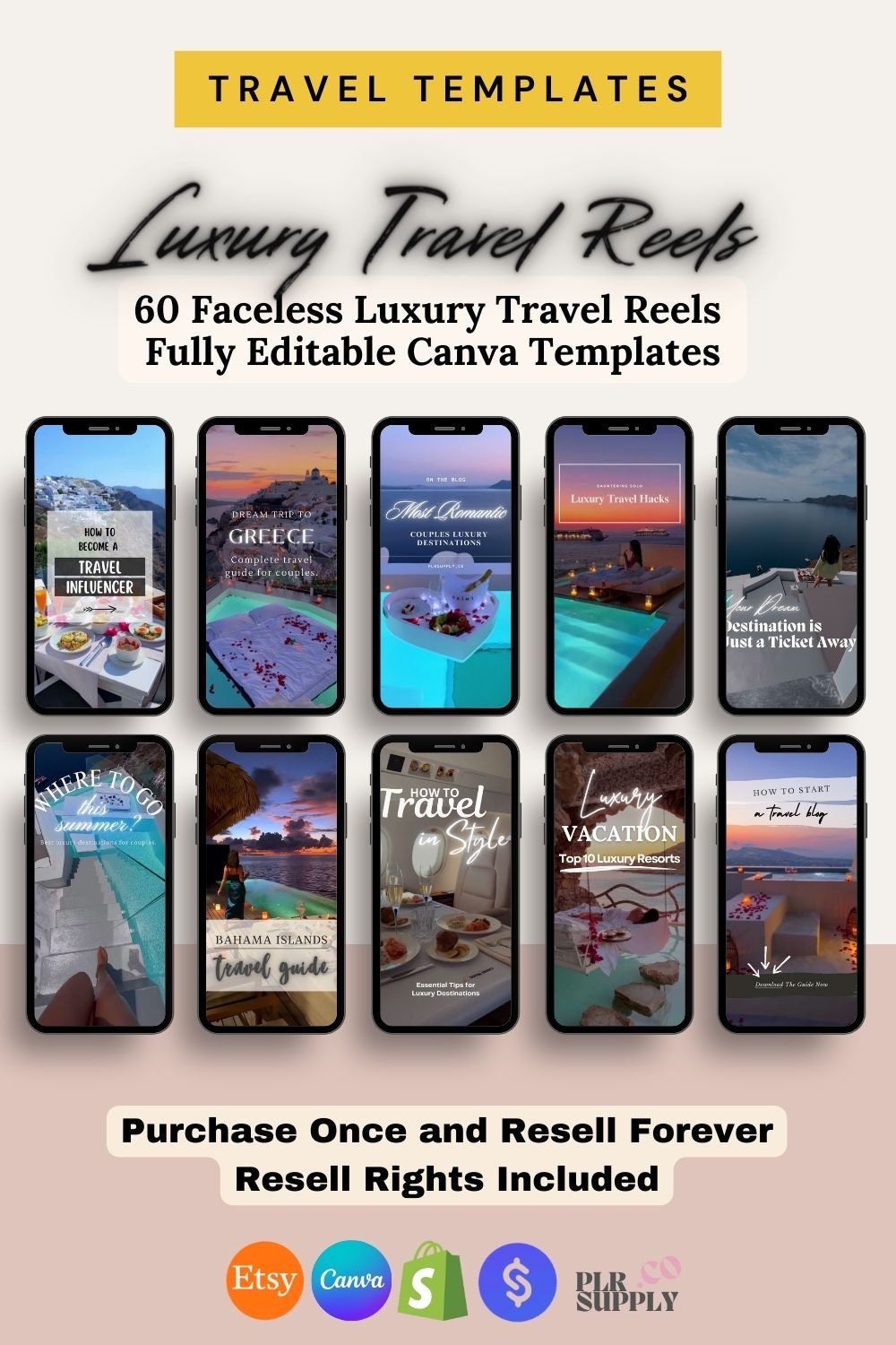 Travel Reels Faceless Luxury Travel Reels MRR Instagram Template Travel Influencer Luxury Reels