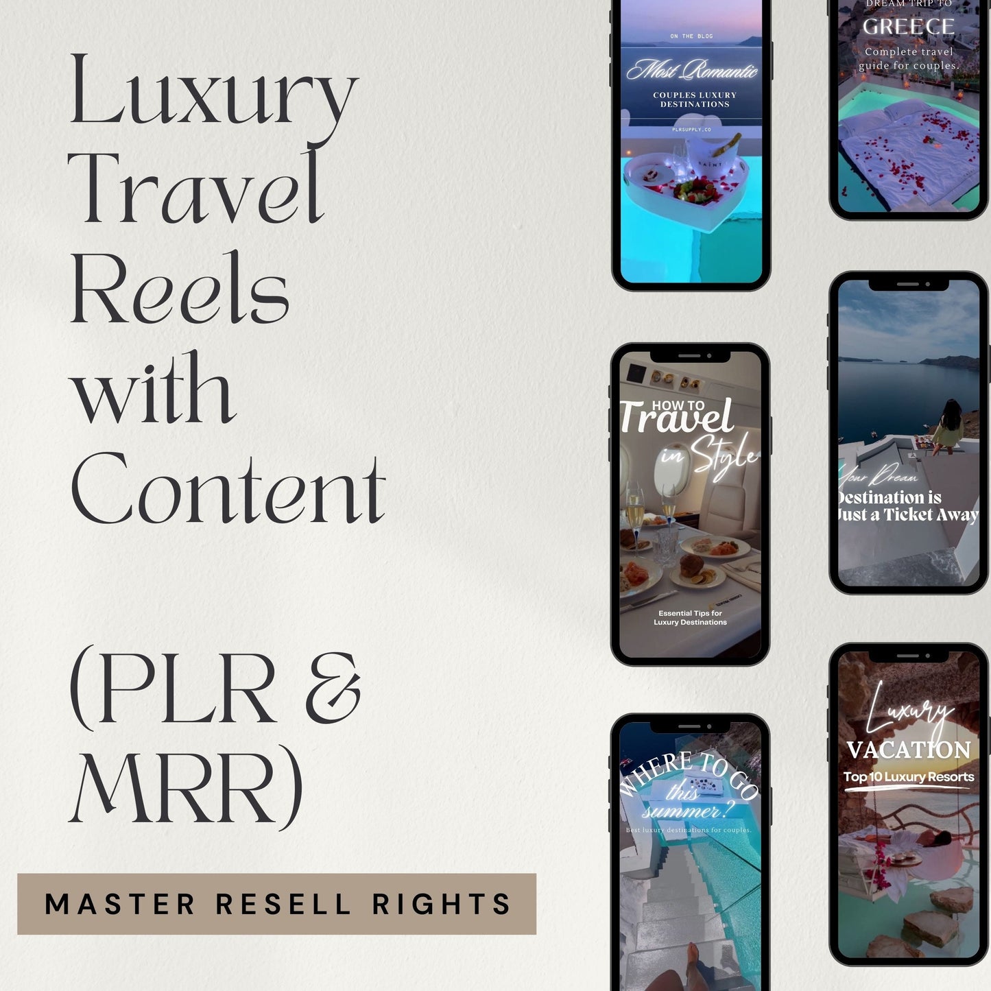 Faceless Luxury Travel Reels MRR Instagram Template Travel Influencer Luxury Reels