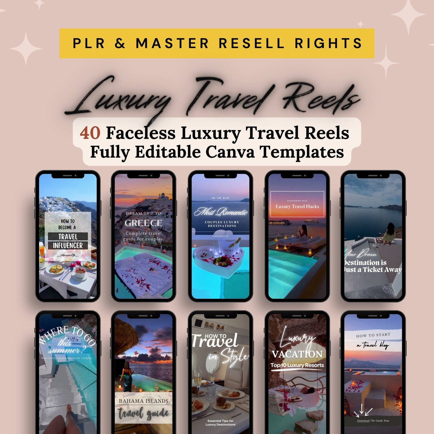 Faceless Luxury Travel Reels MRR Instagram Template Travel Influencer Luxury Reels