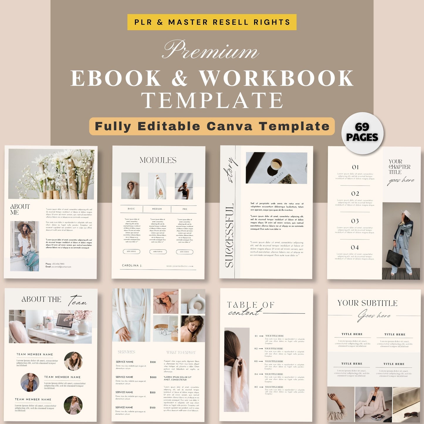 MRR Workbook Coaching Template Ebook Canva Template Resell Rights Life Coach Branding Kit