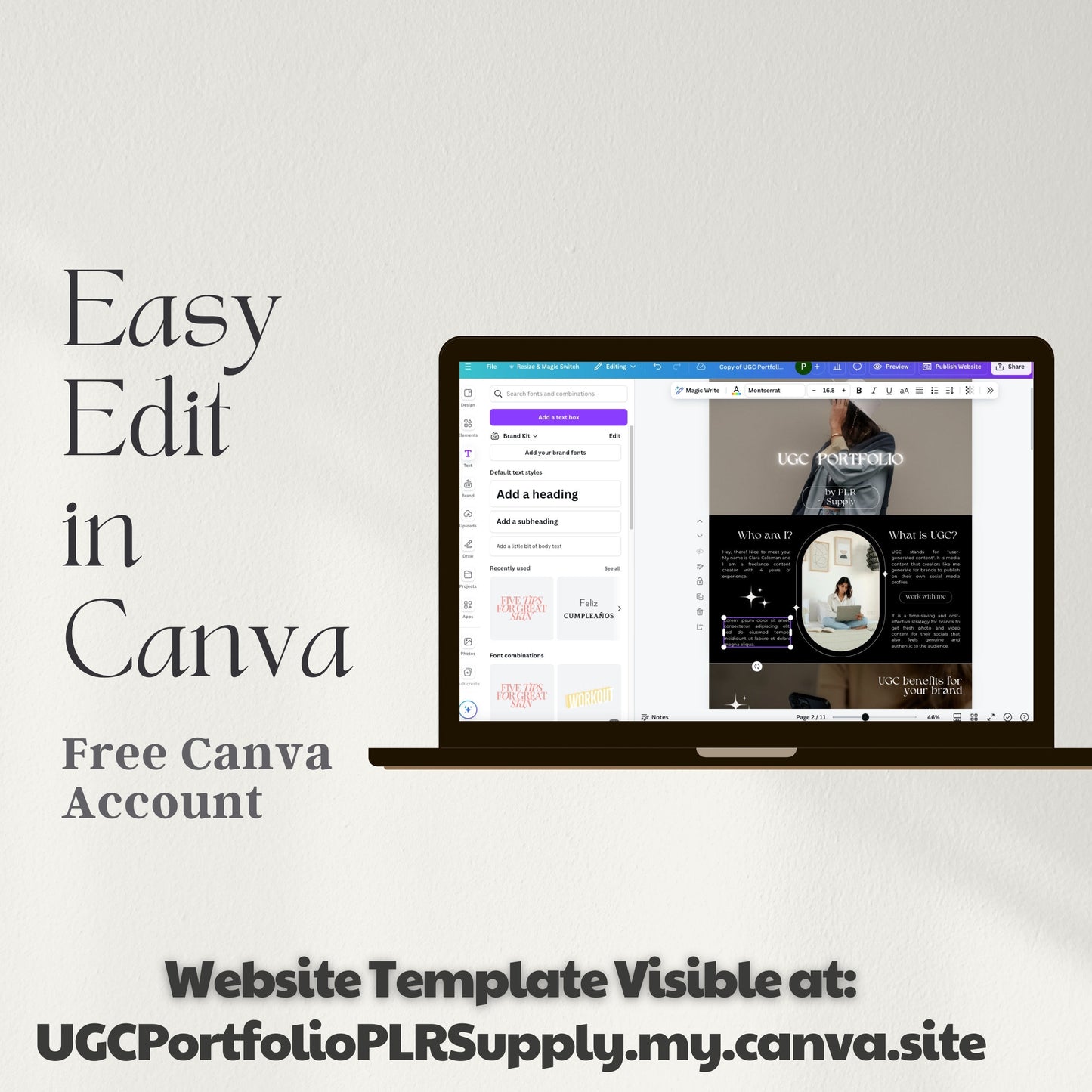 Canva Website Template UGC Portfolio Template PLR Business Coach Website