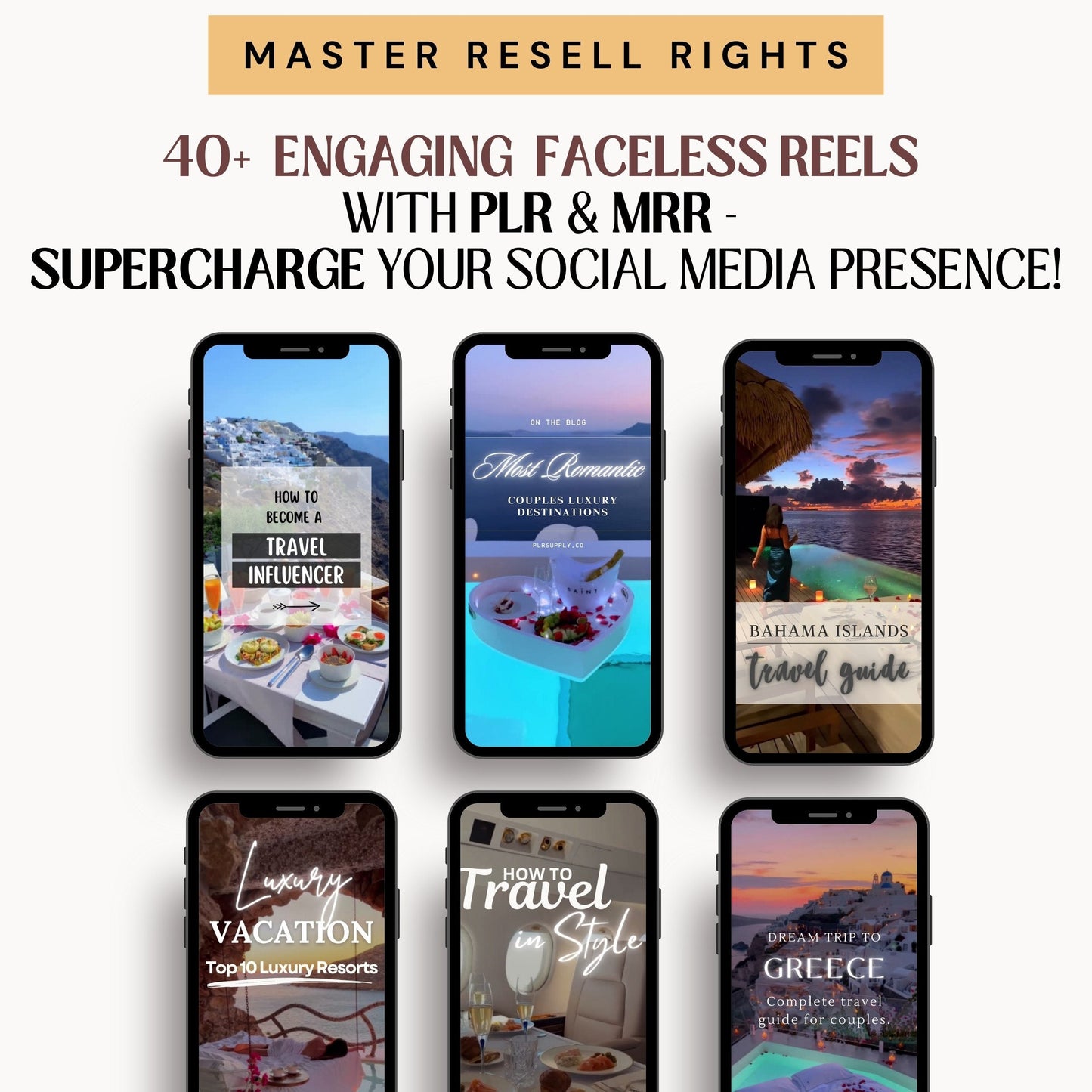 Faceless Luxury Travel Reels MRR Instagram Template Travel Influencer Luxury Reels