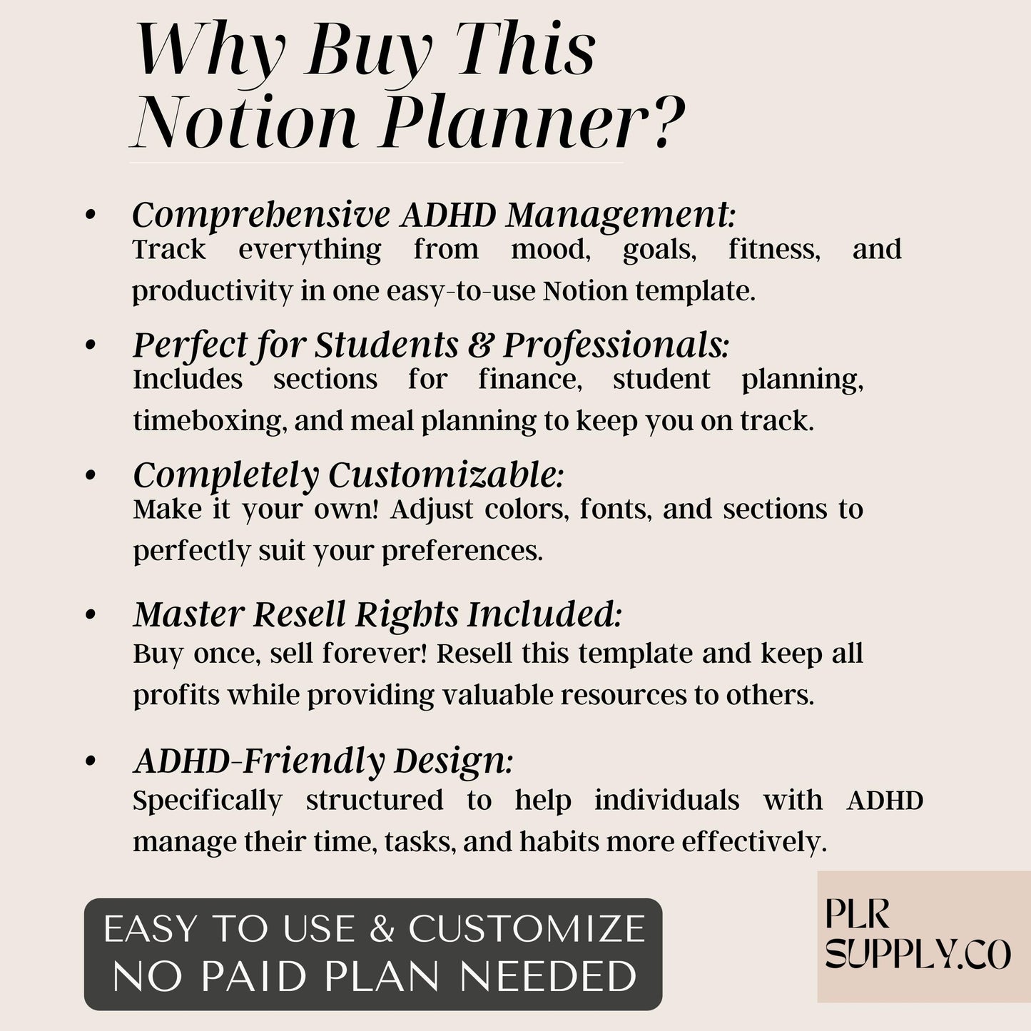 ADHD Notion Template ADHD Life Planner Master Resell Rights