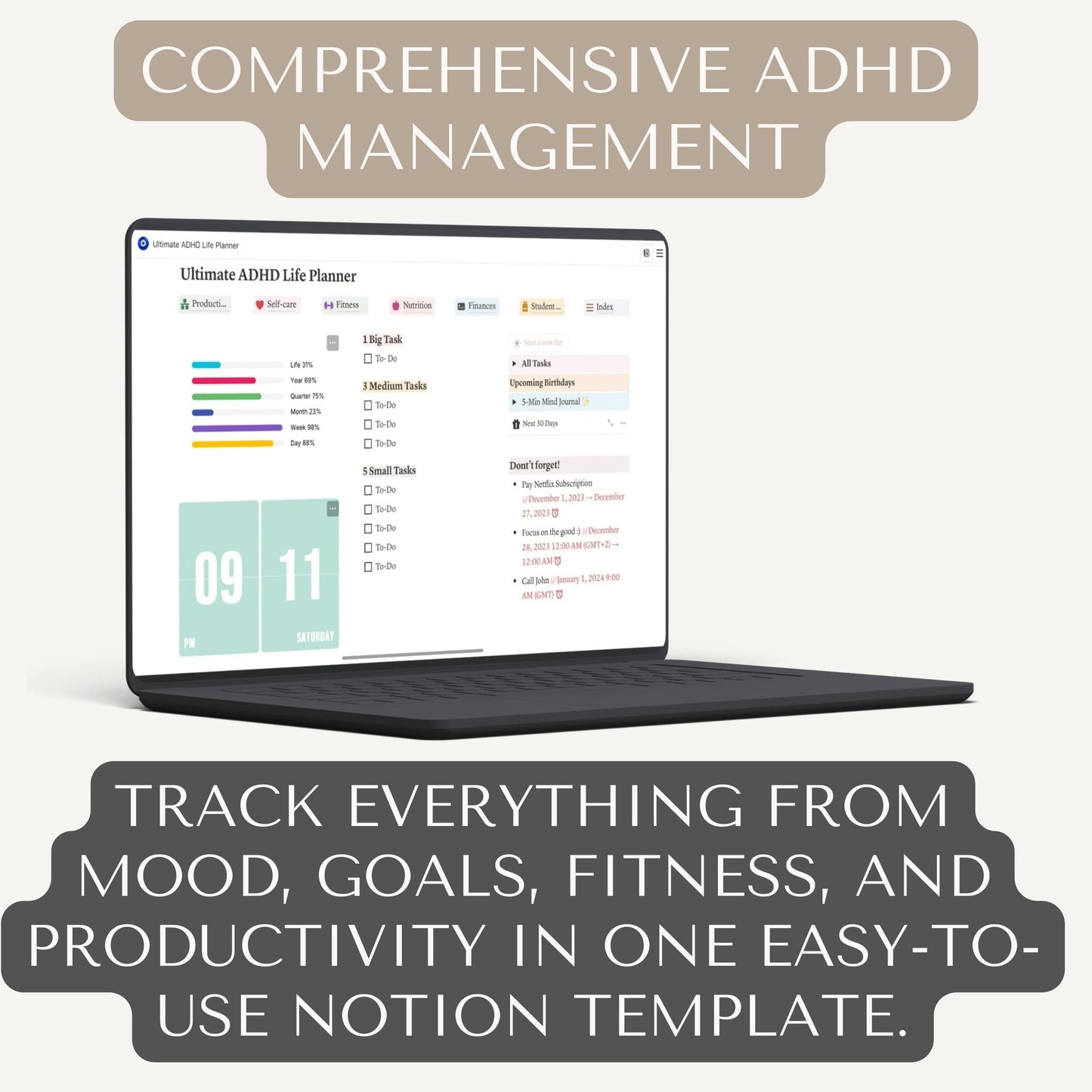 ADHD Notion Template ADHD Life Planner Master Resell Rights