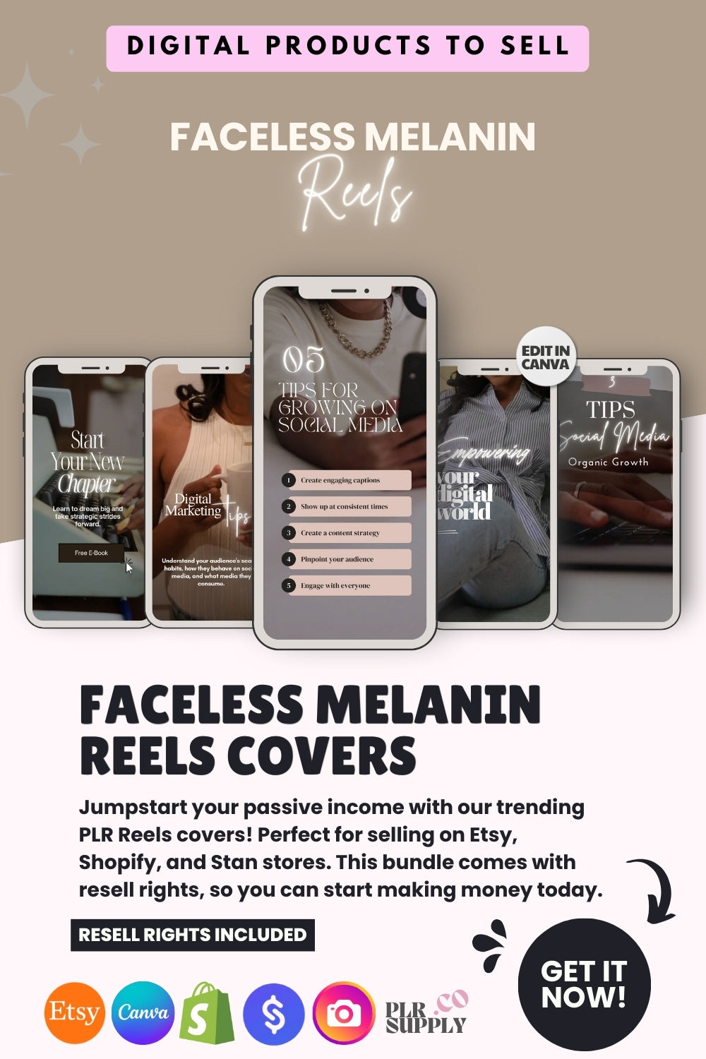 Faceless Melanin Instagram Reels Videos Resell Rights vol 1- DFY Digital Product